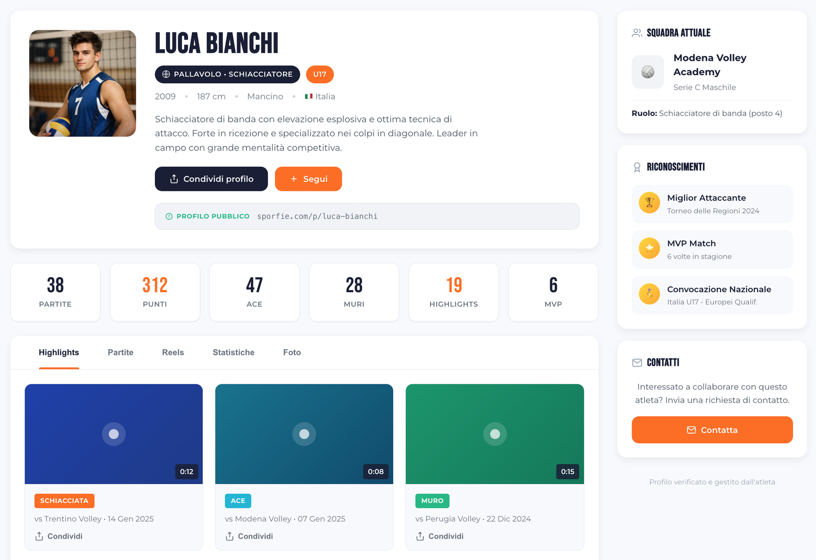 Profilo atleta Sporfie